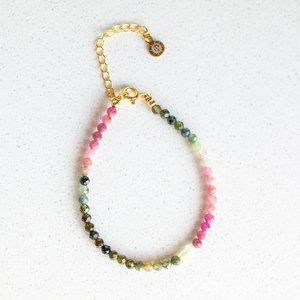 Bracelet Watermelon Tourmaline Beaded Bracelet WATERPROOF stacking bracelet CUTE